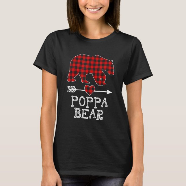 Camiseta Xadrez Vermelha Urso Poppa Correspondendo Família  (Frente)