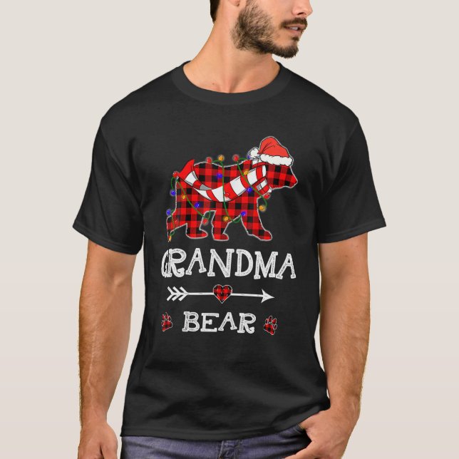 Camiseta Xadrez Vermelha Vovó Ursa Papai noel de Natal Famí (Frente)