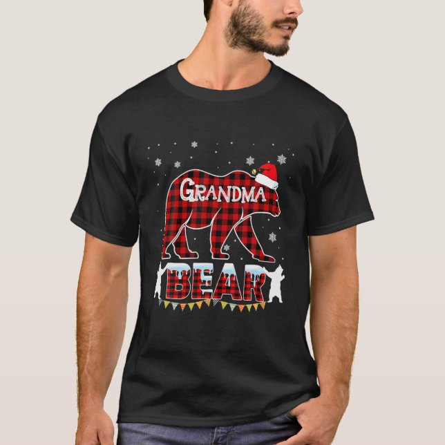 Camiseta Xadrez Vermelha Vovó Urso Natal Pajama Corresponde (Frente)