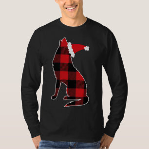Camiseta Xadrez Vermelha Wolf Santa Hat Natal Pajama Wolf L