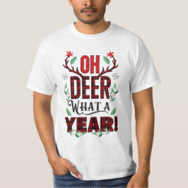 Camiseta Xadrez Vermelho de Natal Oh Veado Que Ano