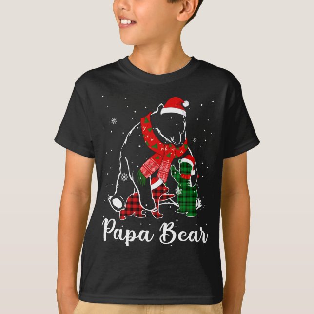 Camiseta Xadrez Vermelho Verde Engraçado Papá Urso Correspo (Frente)
