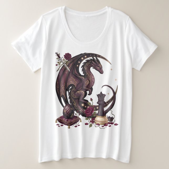 Camiseta Xadrez Xeque-Mate Dragão Gótico  (Frente do Design)