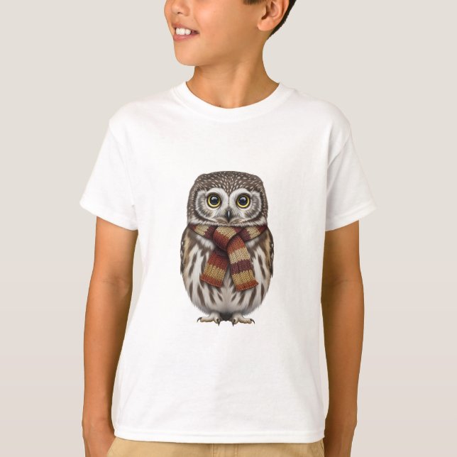 Camiseta Xale de Gola Xadrez Coruja Crianças (Frente)