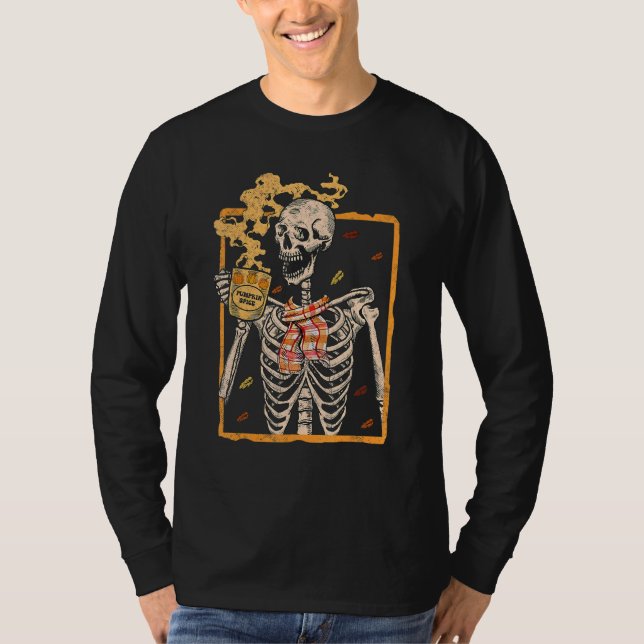 Camiseta Xarope de Leite de Abobora com Esqueleto de Hallow (Frente)