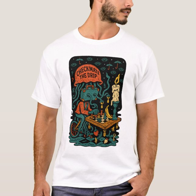 Camiseta Xeque-Mate no Drip – Arte de Rua Surreal Absurda (Frente)