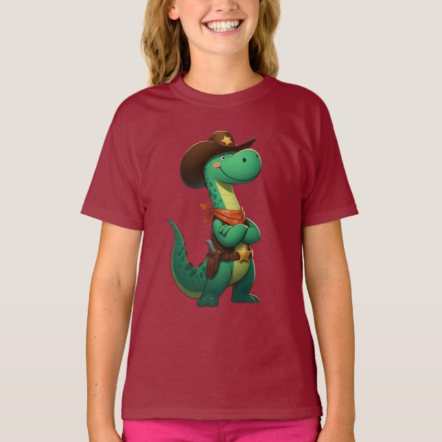 Camiseta Xerife/vaqueiro de dinossauro bonito (Frente)