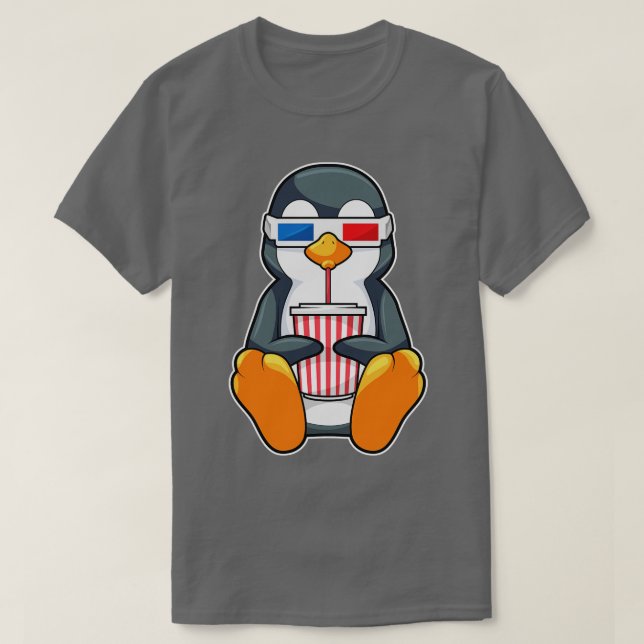 Camiseta Xícara de Bebendo dos Óculos de cinema pinguins (Frente do Design)