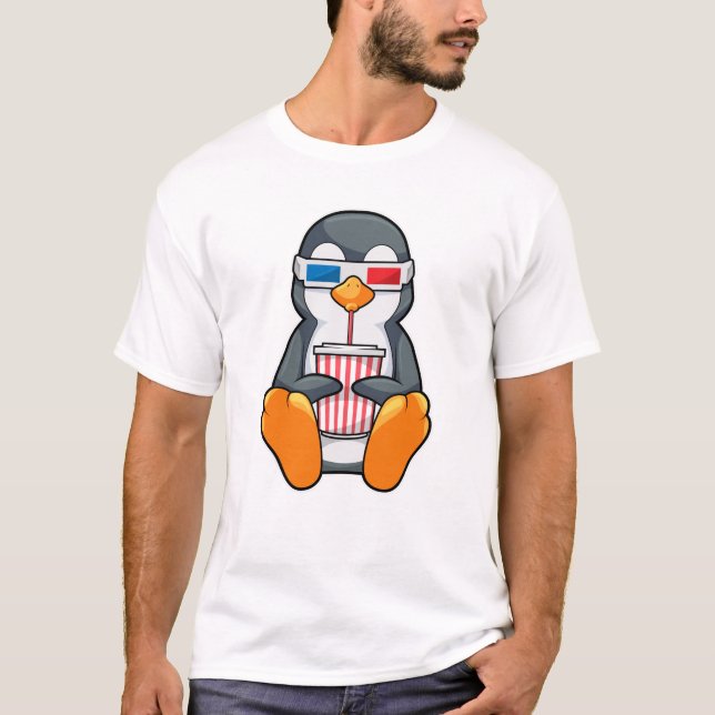Camiseta Xícara de Bebendo dos Óculos de cinema pinguins (Frente)