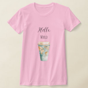 Camiseta Xícara de Café Azul Olá Mundo