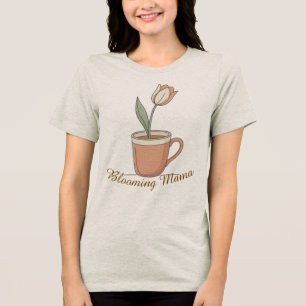 Camiseta Xícara De Café De Flor De Tulipa Minimalista Mamá