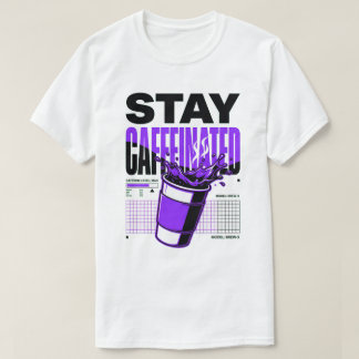 Camiseta Xícara de Café Roxa Neon Stay Caffeinated Punk