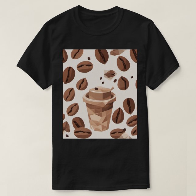 Camiseta Xícara de Grãos de Café Padrão Geométrico Low Poly (Frente do Design)