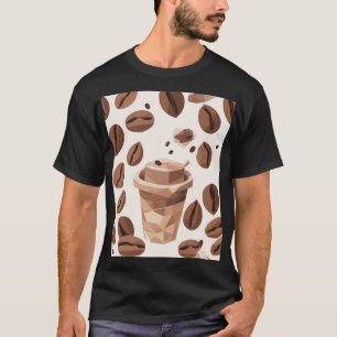 Camiseta Xícara de Grãos de Café Padrão Geométrico Low Poly