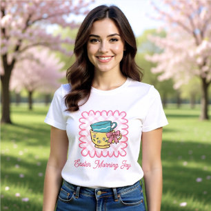 Camiseta Xícaras de Chá Alegria da Manhã de Páscoa Gingham