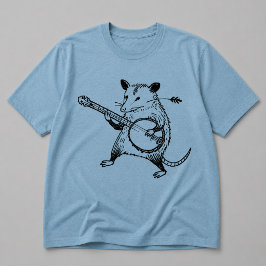 Camiseta Xilogravura Vintage de Gambá Tocando Banjo
