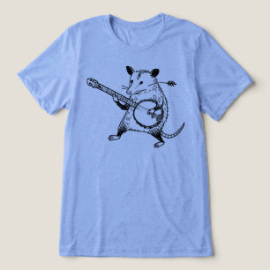 Camiseta Xilogravura Vintage de Gambá Tocando Banjo