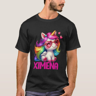 Camiseta Ximena Nome Personalizado Unicórnio Colorido Mulhe