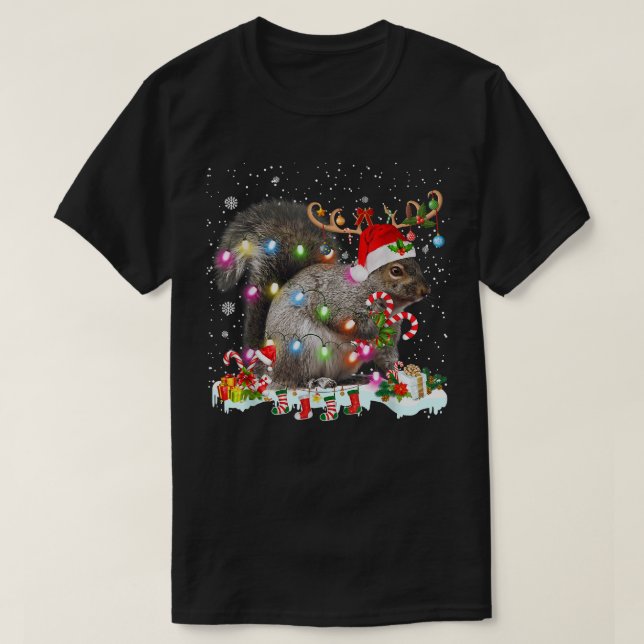 Camiseta XM de Natal de esquilo de feliz como luz de natal (Frente do Design)