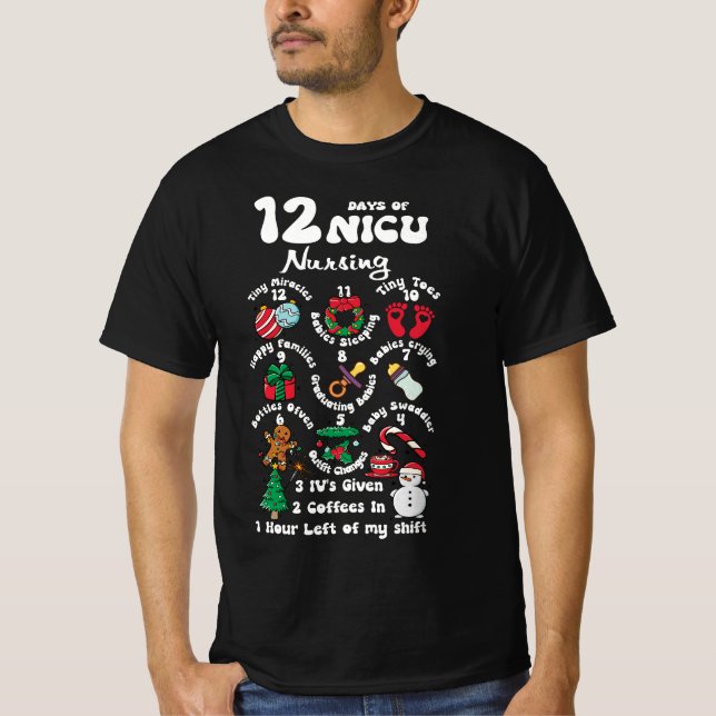 Camiseta Xmas 12 Dias De Enfermagem Enfermeira Engraçada Pe (Frente)