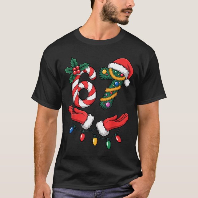 Camiseta Xmas 67 Hands Gesture Candy Canes Santa Holiday Ki (Frente)