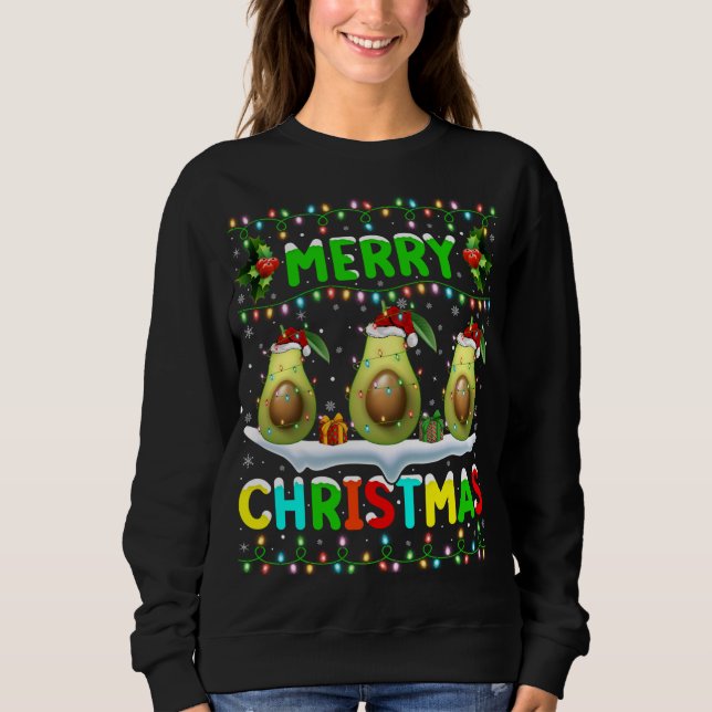 Camiseta Xmas Avocado Lighting Santa Hat Feliz Natal Av (Frente)