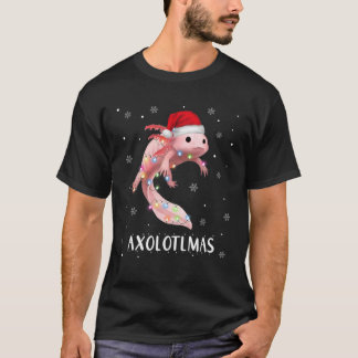 Camiseta Xmas Axolotlmas Peixes de Natal Luzes Brancas Axol