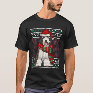 Camiseta Xmas Beared Collie Dog Santa Hat Fez Natal