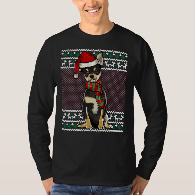Camiseta Xmas Black Chihuahua Dog Santa Hat (Frente)