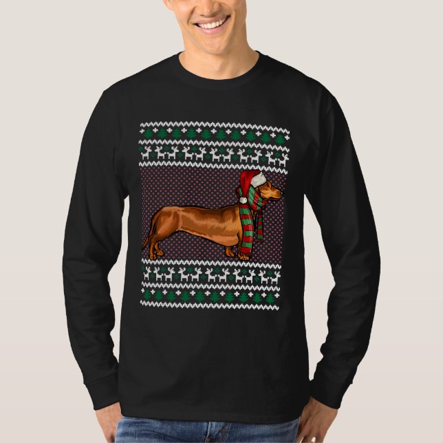 Camiseta Xmas Brown Dachshund Dog Santa Hat (Frente)