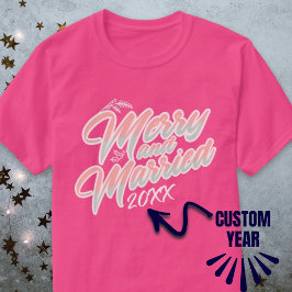 Camiseta Xmas de Ano Personalizado, Cor-de-rosa, com feliz 