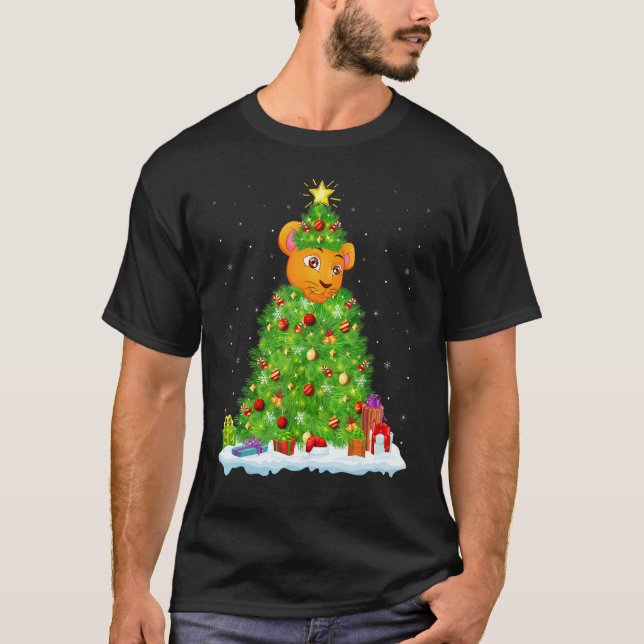 Camiseta Xmas Decorations Lights Santa Cougar Christmas Tre (Frente)