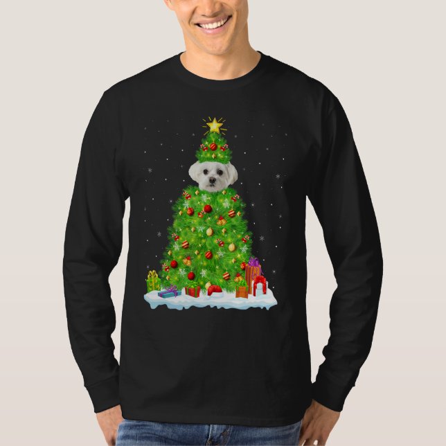 Camiseta Xmas Decorations Lights Santa Maltese Dog Christma (Frente)