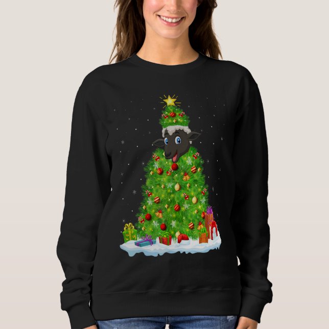 Camiseta Xmas Decorations Lights Santa Sheep Christmas Tree (Frente)