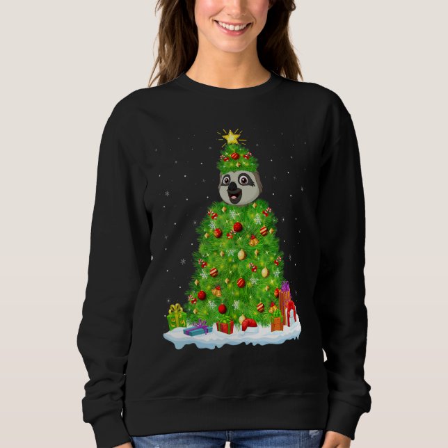 Camiseta Xmas Decorations Lights Santa Sloth Christmas Tree (Frente)