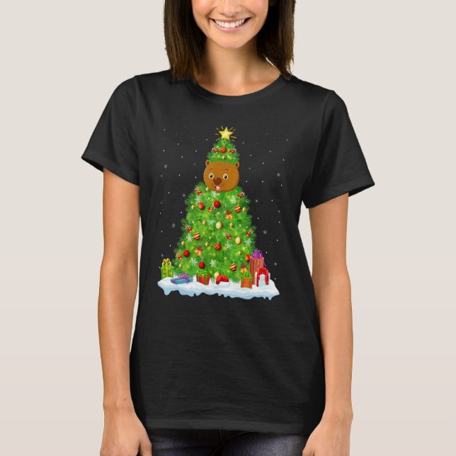 Camiseta Xmas Decorations Lights Santa Wombat Christmas Tre (Frente)