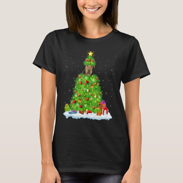 Camiseta Xmas Decorations Santa Airedale Terrier Dog Christ (Frente)