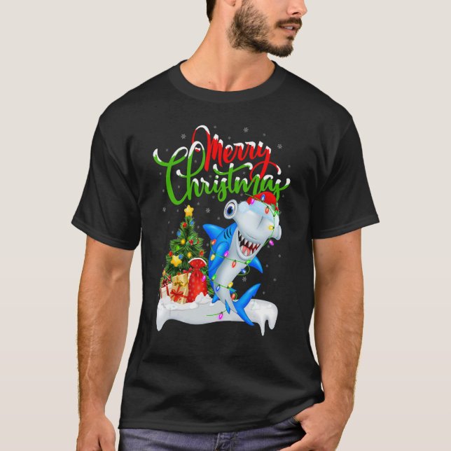 Camiseta Xmas Decorations Santa Hammerhead Shark Christmas (Frente)