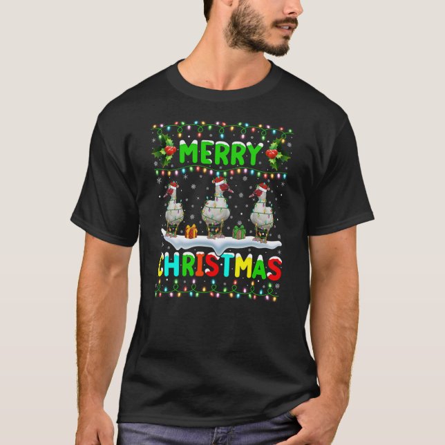 Camiseta Xmas Duck Bird Lighting Santa Merry Christmas Musc (Frente)