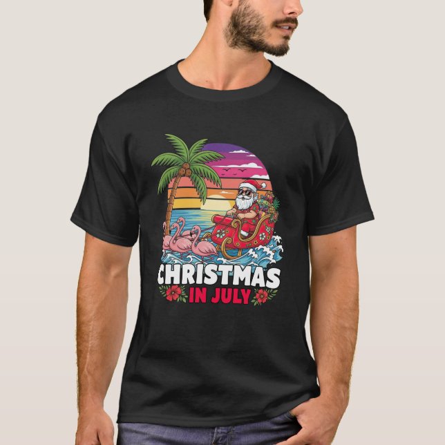 Camiseta Xmas em julho Papais noeis Praia Trip Tropical Sum (Frente)