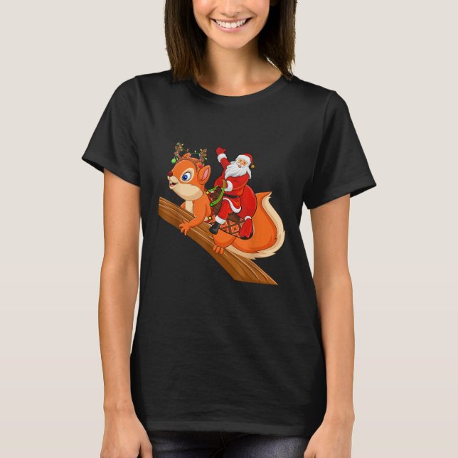 Camiseta Xmas Family Matching Funny Santa Riding Squirrel C (Frente)