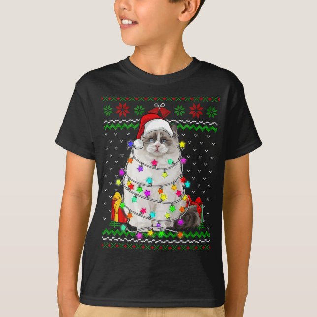Camiseta Xmas Feio Suor Luzes De Natal Gato Amor Gatinho (Frente)