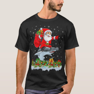 Camiseta Xmas Funny Santa Claus Riding Hammerhead Shark Chr