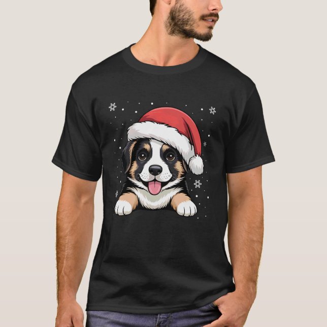 Camiseta Xmas German Shepherd Dog Wearing Santa Hat Pet Ani (Frente)