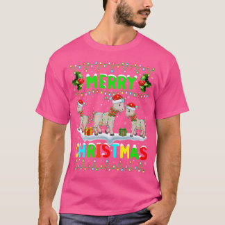 Camiseta Xmas Goat Lighting Santa Hat Feliz Capuz de Natal