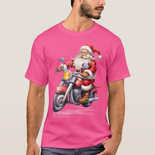 Camiseta Xmas Holiday Funny Santa Ride Motorbike Christmas (Frente)