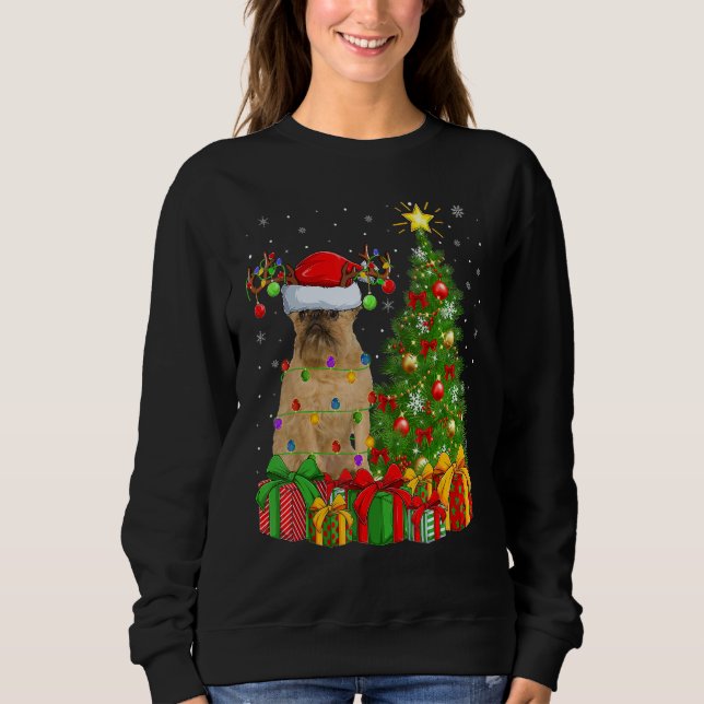 Camiseta Xmas Holiday Light Santa Brussels Griffon Dog Chri (Frente)