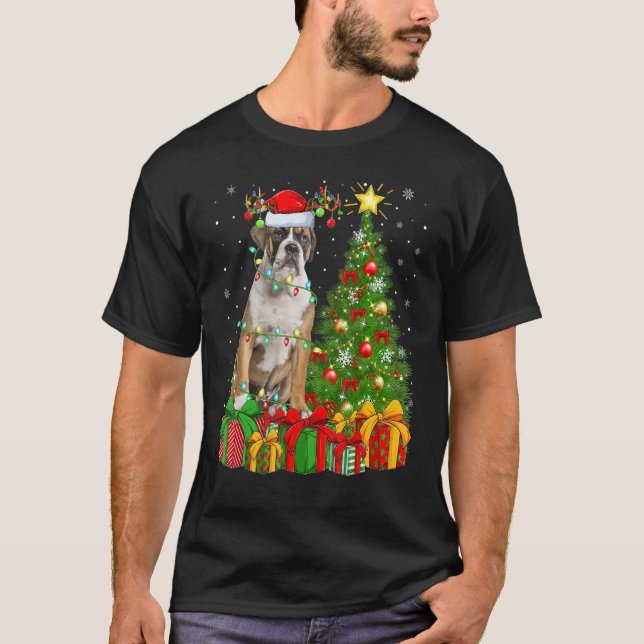 Camiseta Xmas Holiday Lights Papais noeis English Buldogue  (Frente)