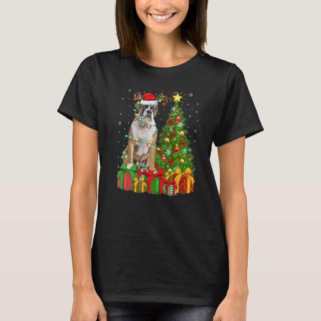 Camiseta Xmas Holiday Lights Santa English Bulldog Christma (Frente)