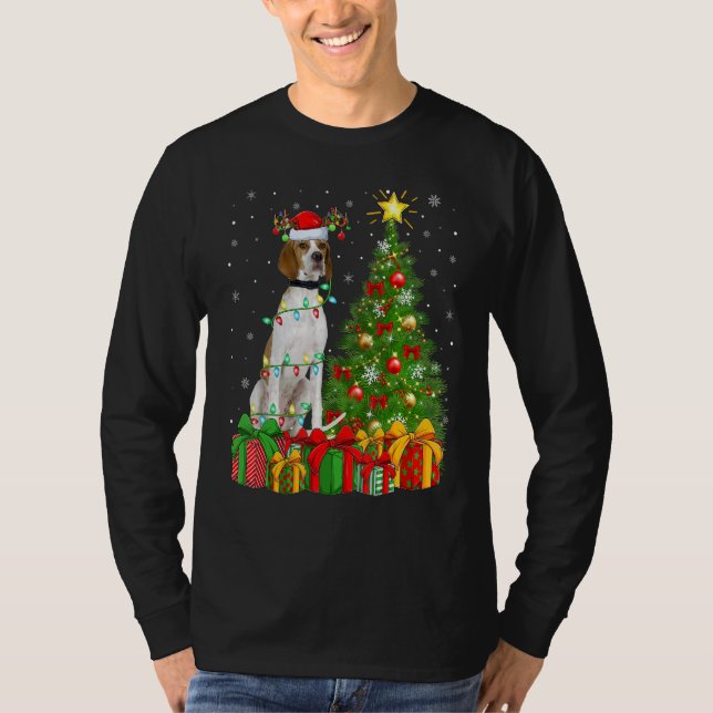 Camiseta Xmas Holiday Lights Santa English Pointer Dog Chri (Frente)